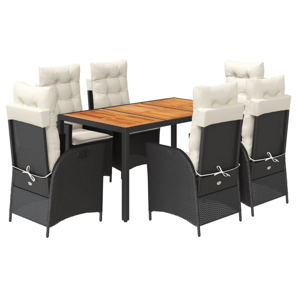 Set mobilier de grădină cu perne, 7 piese, negru, poliratan - 1 | YEO