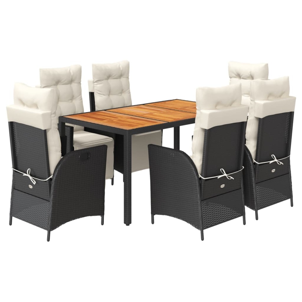 Set mobilier de grădină cu perne, 7 piese, negru, poliratan - 1 | YEO