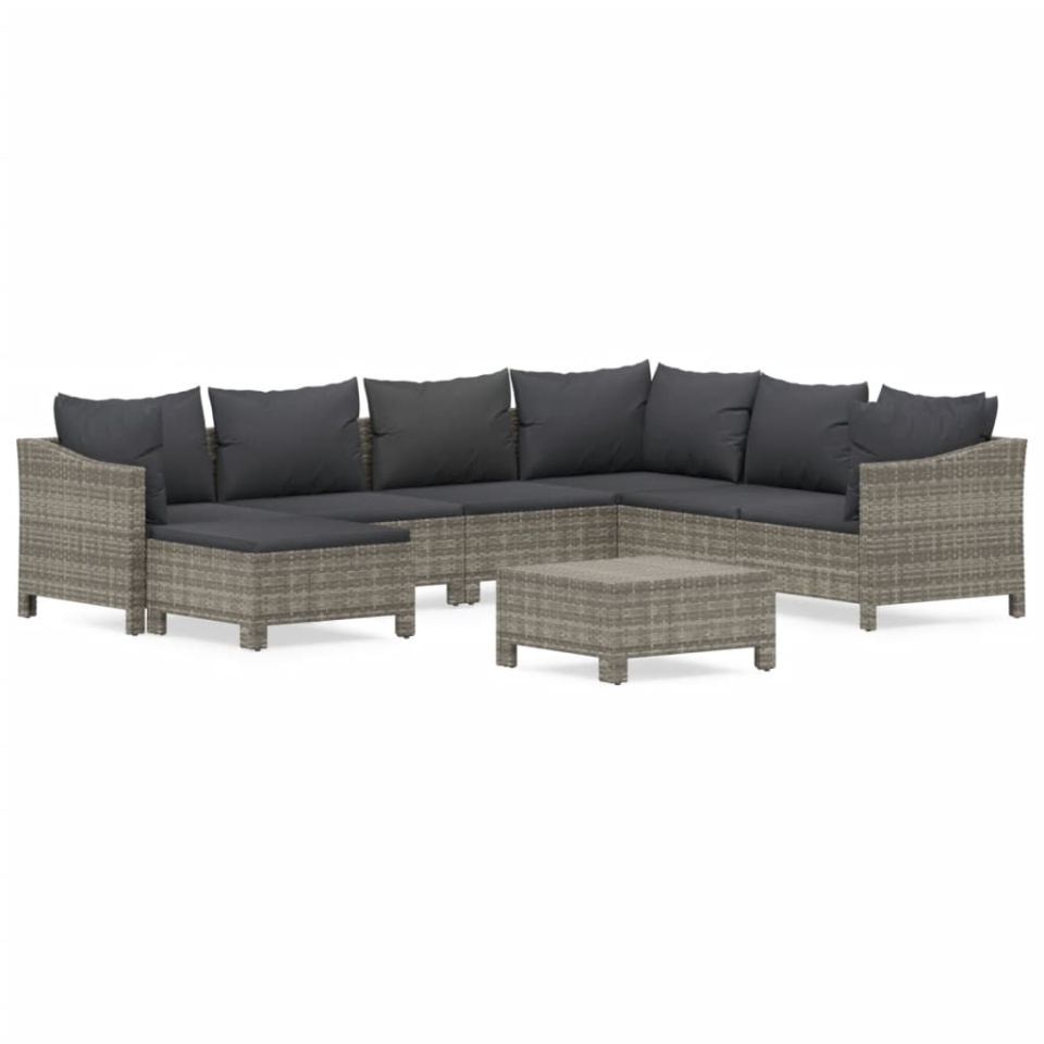 Set mobilier de grădină cu perne, 8 piese, gri, poliratan - 1 | YEO