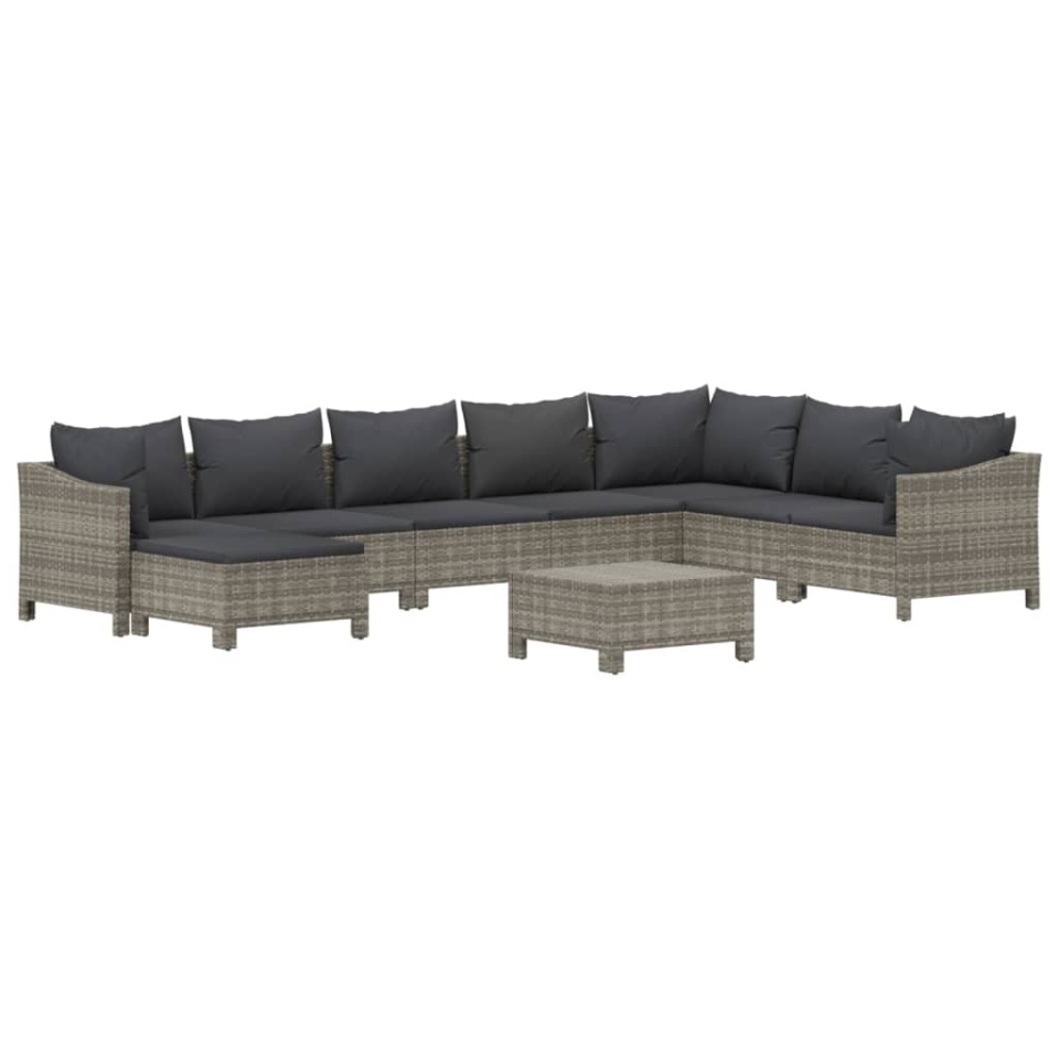 Set mobilier de grădină cu perne, 9 piese, gri, poliratan - 2 | YEO