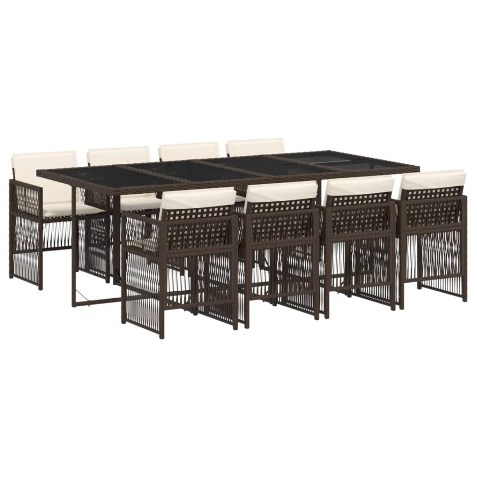 Set mobilier de grădină cu perne, 9 piese, maro, poliratan - 1 | YEO