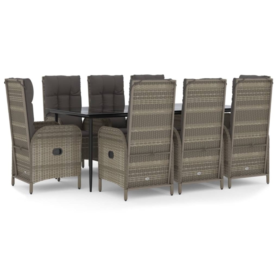 Set mobilier de grădină cu perne, 9 piese, negru/gri, poliratan - 1 | YEO