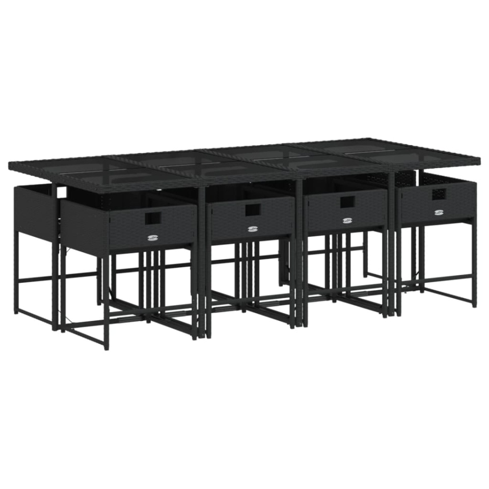 Set mobilier de grădină cu perne, 9 piese, negru, poliratan - 2 | YEO
