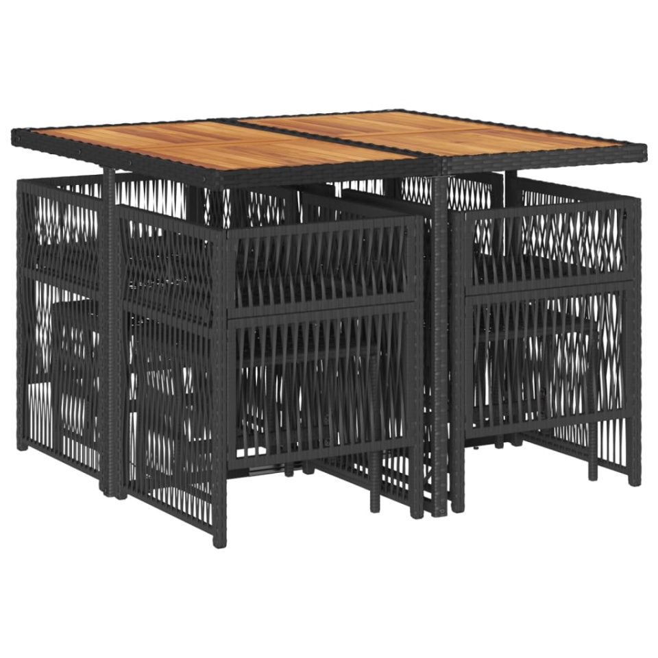Set mobilier de grădină cu perne, 9 piese, negru, poliratan - 2 | YEO