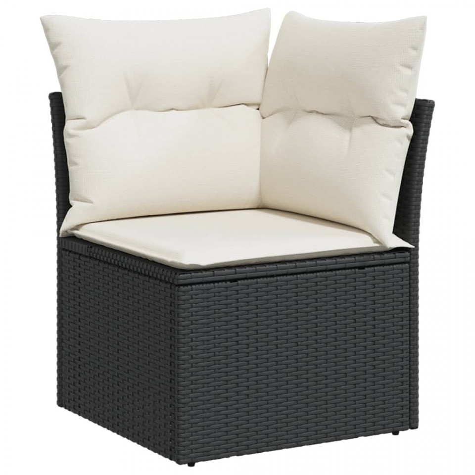 Set mobilier de grădină cu perne, 9 piese, negru, poliratan - 3 | YEO