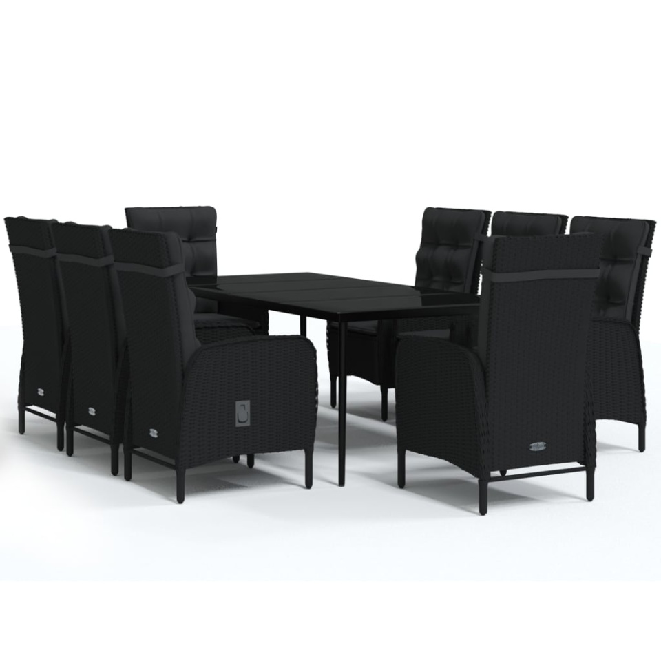 Set mobilier de grădină cu perne, 9 piese, negru - 1 | YEO