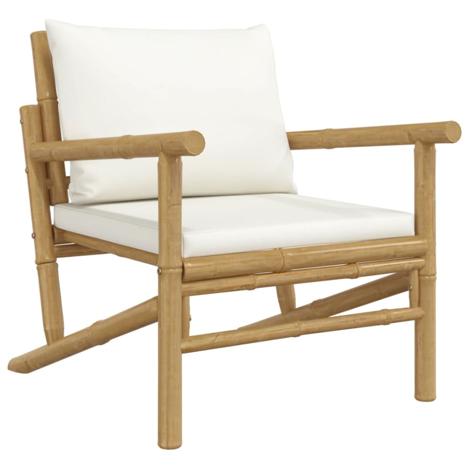 Set mobilier de grădină, cu perne alb crem, 3 piese, bambus - 3 | YEO