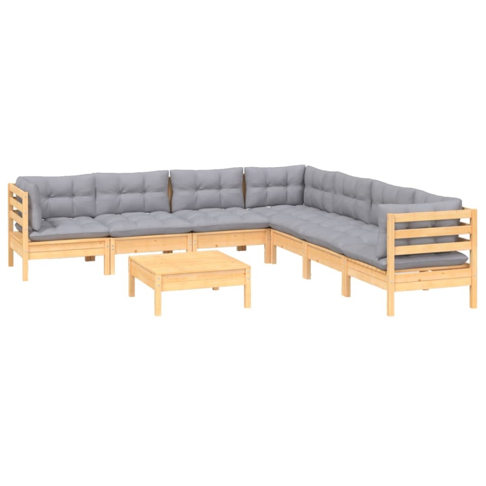 Set mobilier de grădină cu perne gri, 8 piese, lemn masiv pin - 2 | YEO