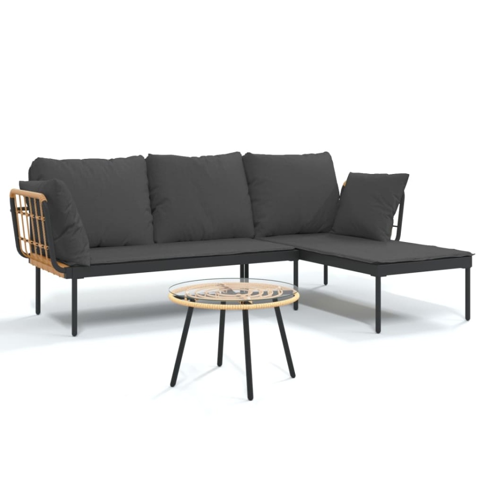Set mobilier de grădină cu perne gri închis, 3 piese, poliratan - 1 | YEO
