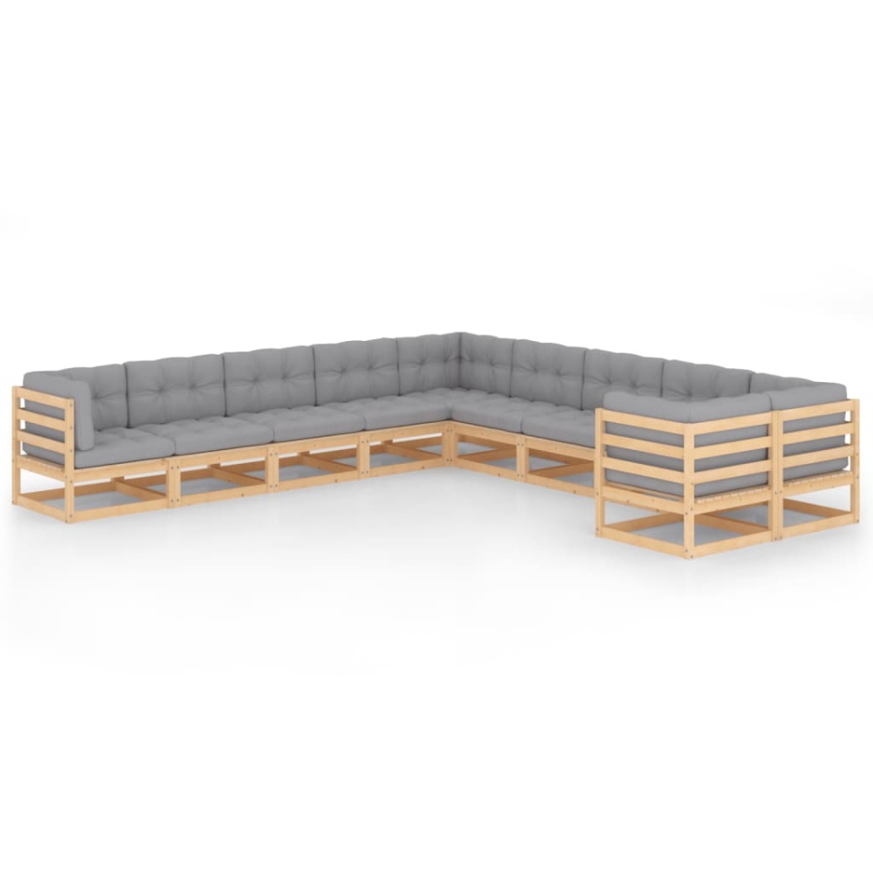 Set mobilier grădină cu perne, 10 piese, lemn masiv de pin