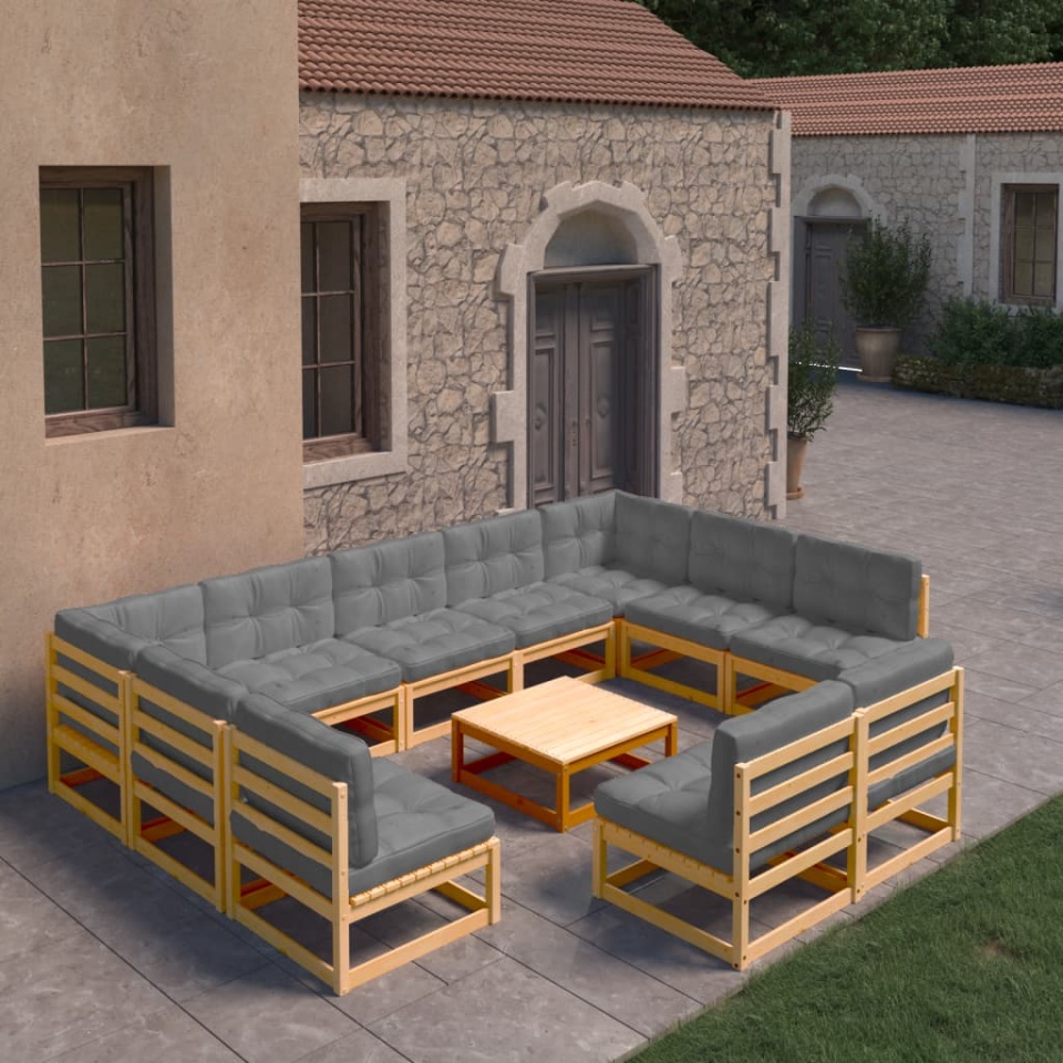 Set mobilier grădină cu perne, 10 piese, lemn masiv de pin