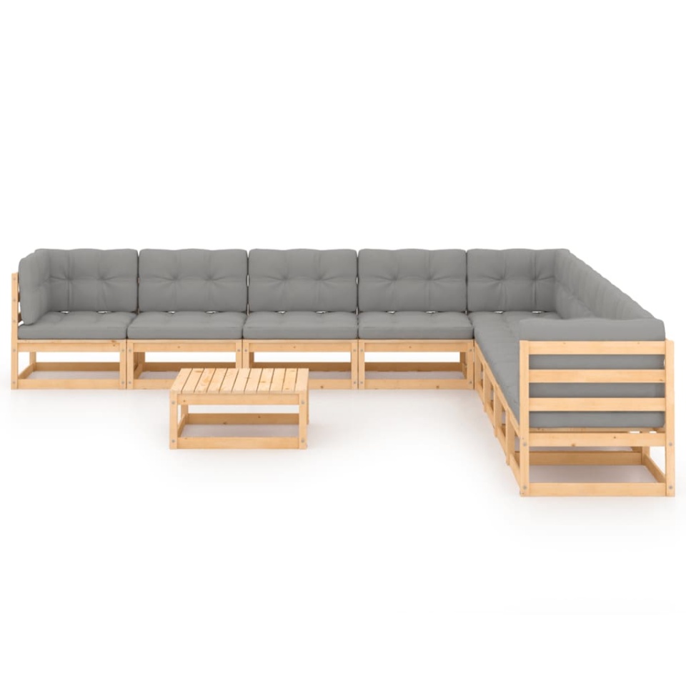Set mobilier grădină cu perne, 10 piese, lemn masiv de pin - 1 | YEO