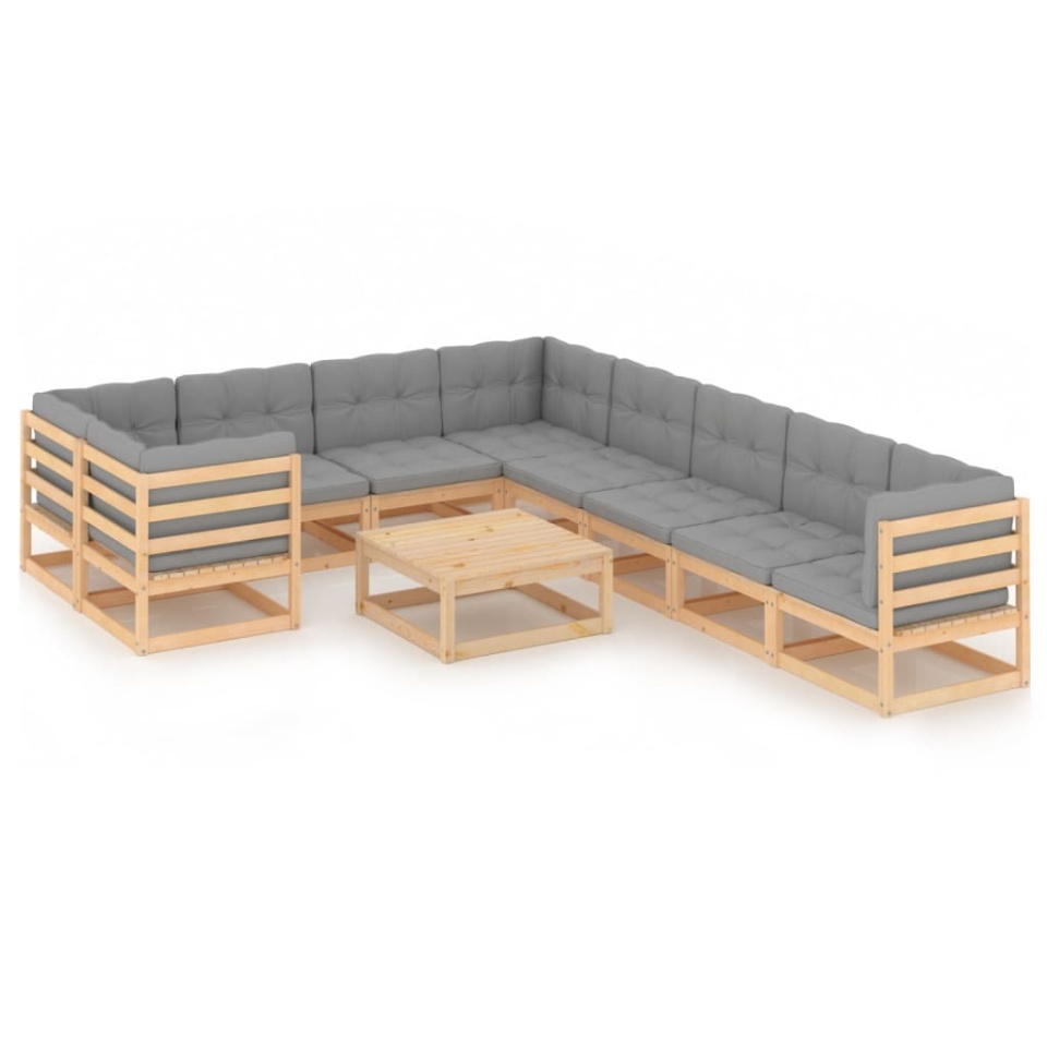 Set mobilier grădină cu perne, 10 piese, lemn masiv de pin