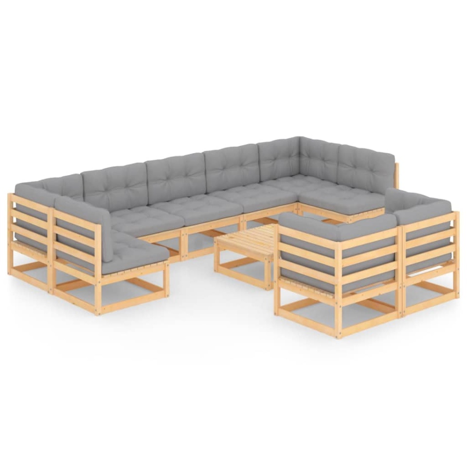 Set mobilier grădină cu perne, 10 piese, lemn masiv de pin - 1 | YEO