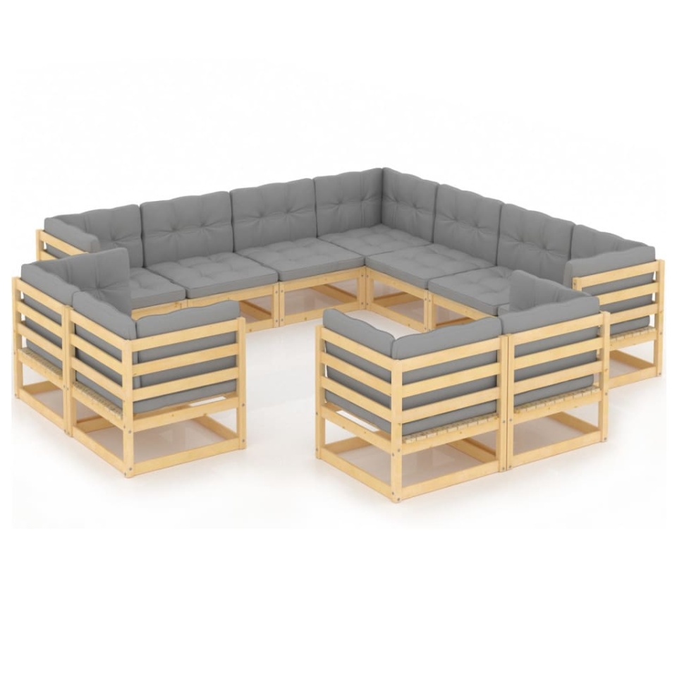 Set mobilier grădină cu perne, 11 piese, lemn masiv de pin - 1 | YEO