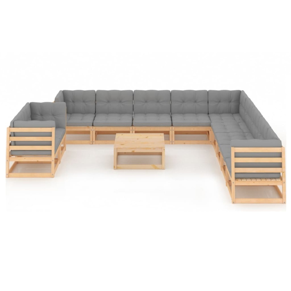Set mobilier grădină cu perne, 12 piese, lemn masiv de pin - 2 | YEO