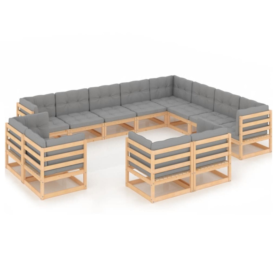 Set mobilier grădină cu perne, 12 piese, lemn masiv de pin - 1 | YEO
