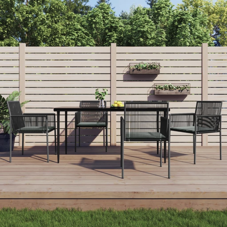 Set mobilier grădină cu perne, 5 piese, negru, poliratan & oțel