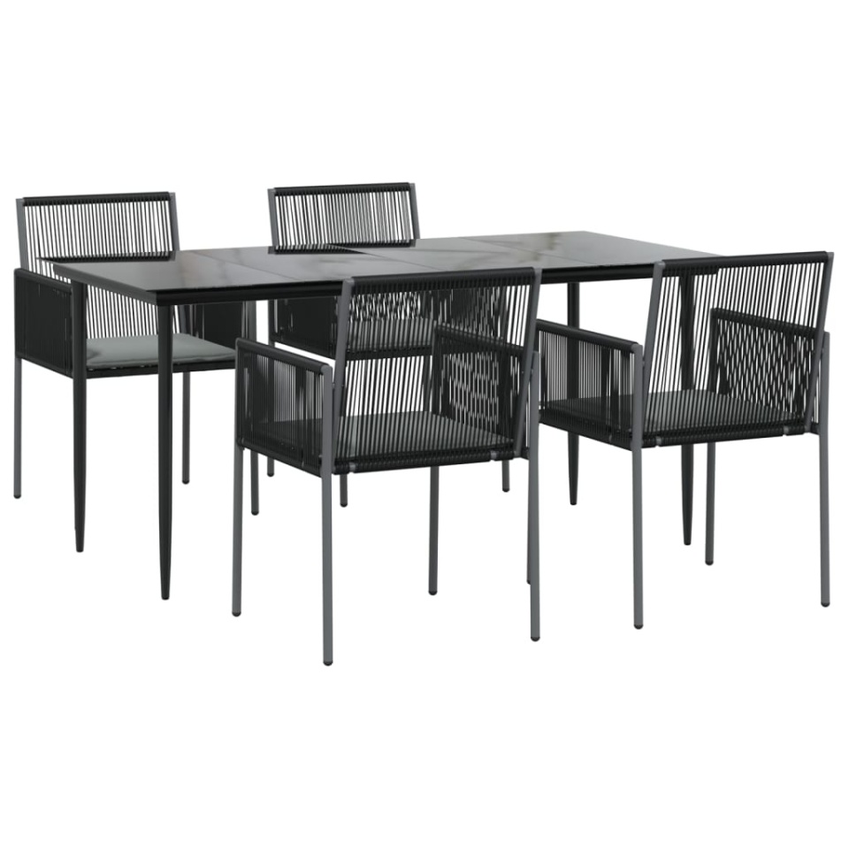 Set mobilier grădină cu perne, 5 piese, negru, poliratan & oțel - 2 | YEO