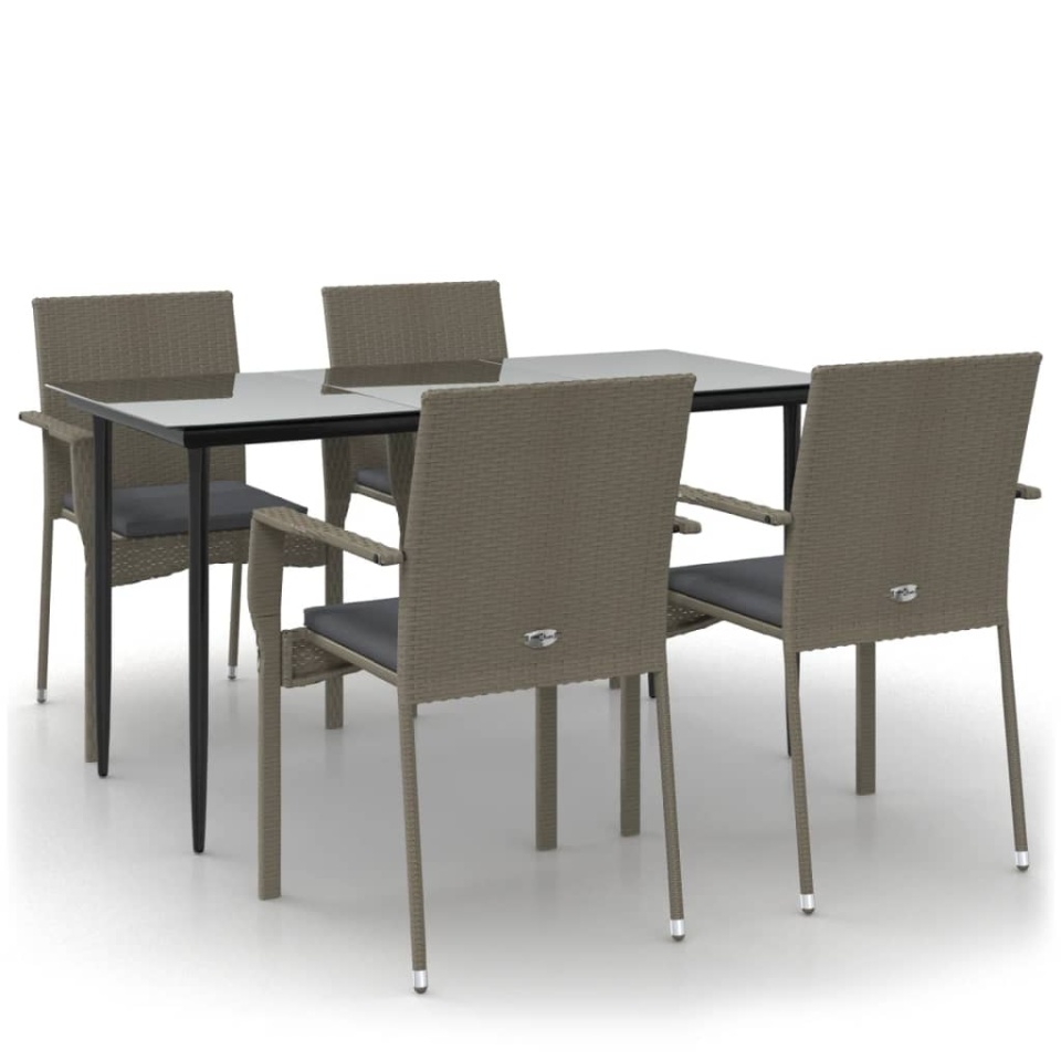 Set mobilier grădină cu perne, 5 piese, negru și gri, poliratan - 1 | YEO