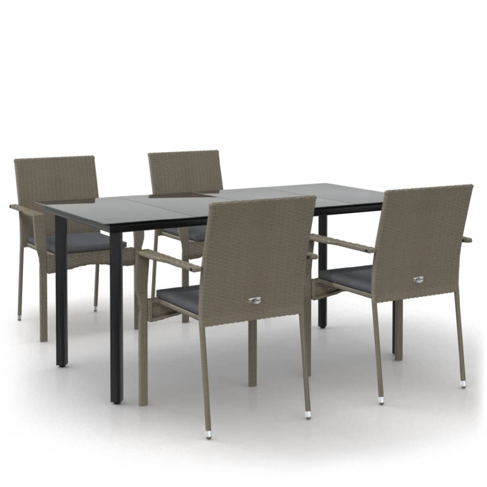 Set mobilier grădină cu perne, 5 piese, negru și gri, poliratan - 1 | YEO