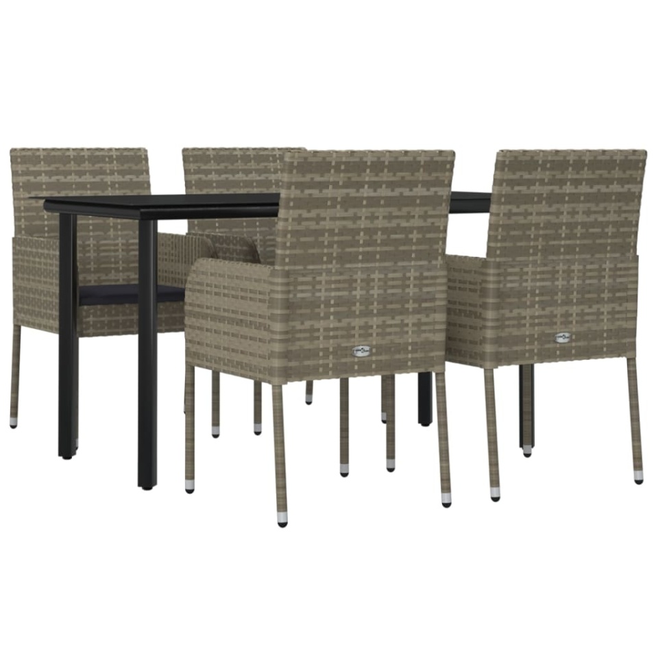 Set mobilier grădină cu perne, 5 piese, negru și gri, poliratan - 2 | YEO