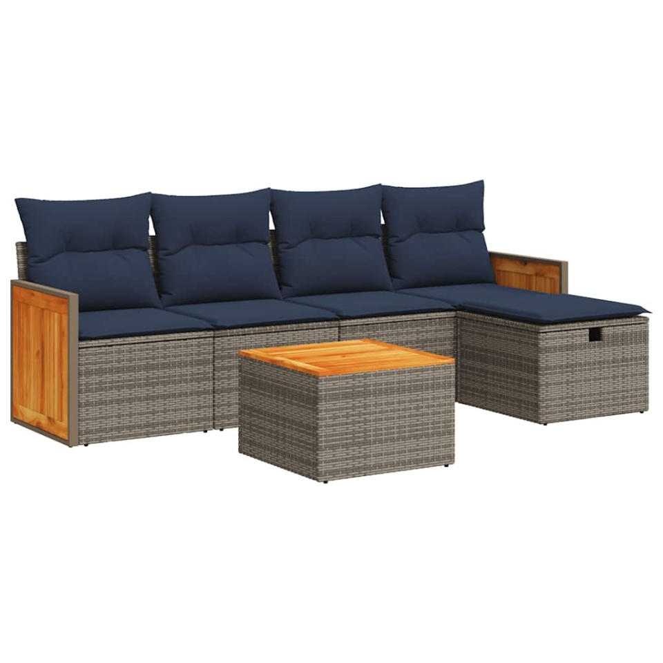 Set mobilier grădină cu perne, 6 piese, gri, poliratan - 1 | YEO