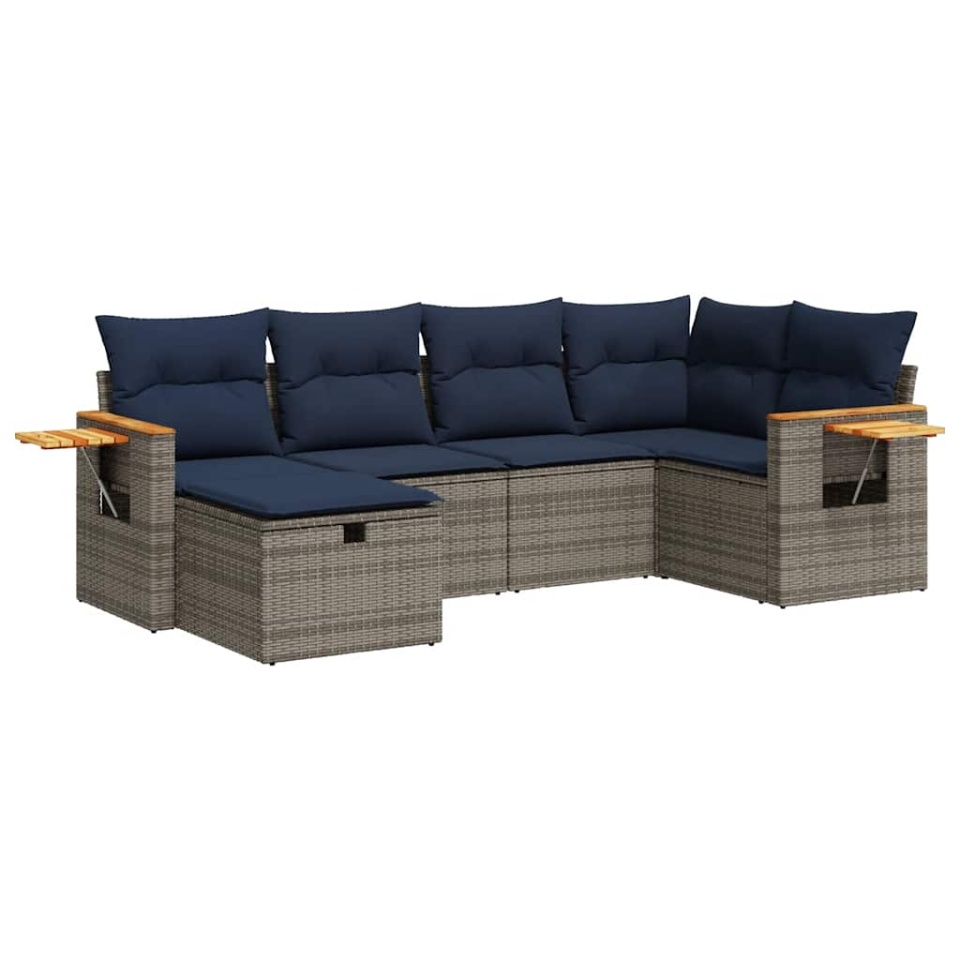 Set mobilier grădină cu perne, 6 piese, gri, poliratan - 1 | YEO