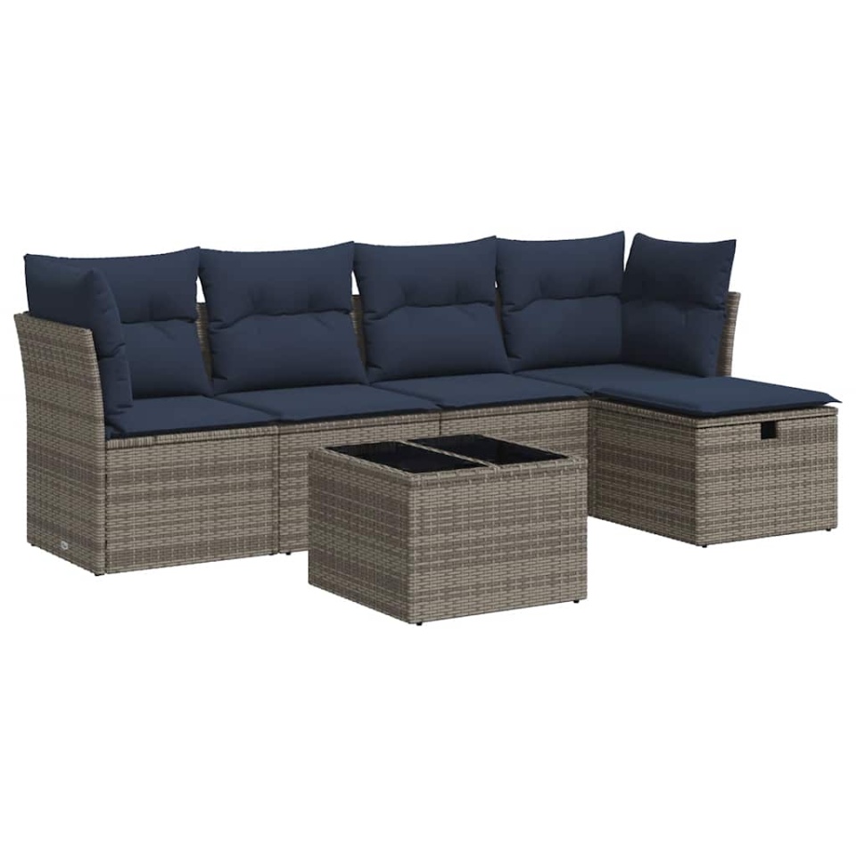 Set mobilier grădină cu perne, 6 piese, gri, poliratan - 1 | YEO