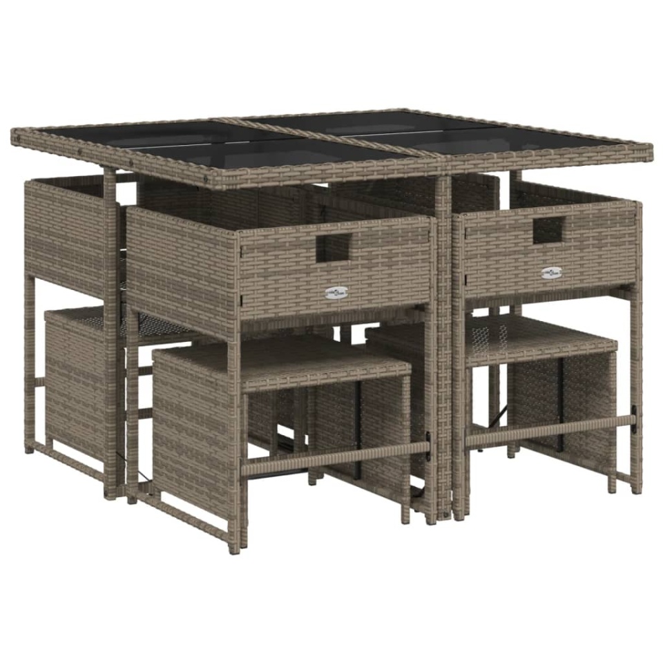 Set mobilier grădină cu perne, 9 piese, gri, poliratan - 2 | YEO