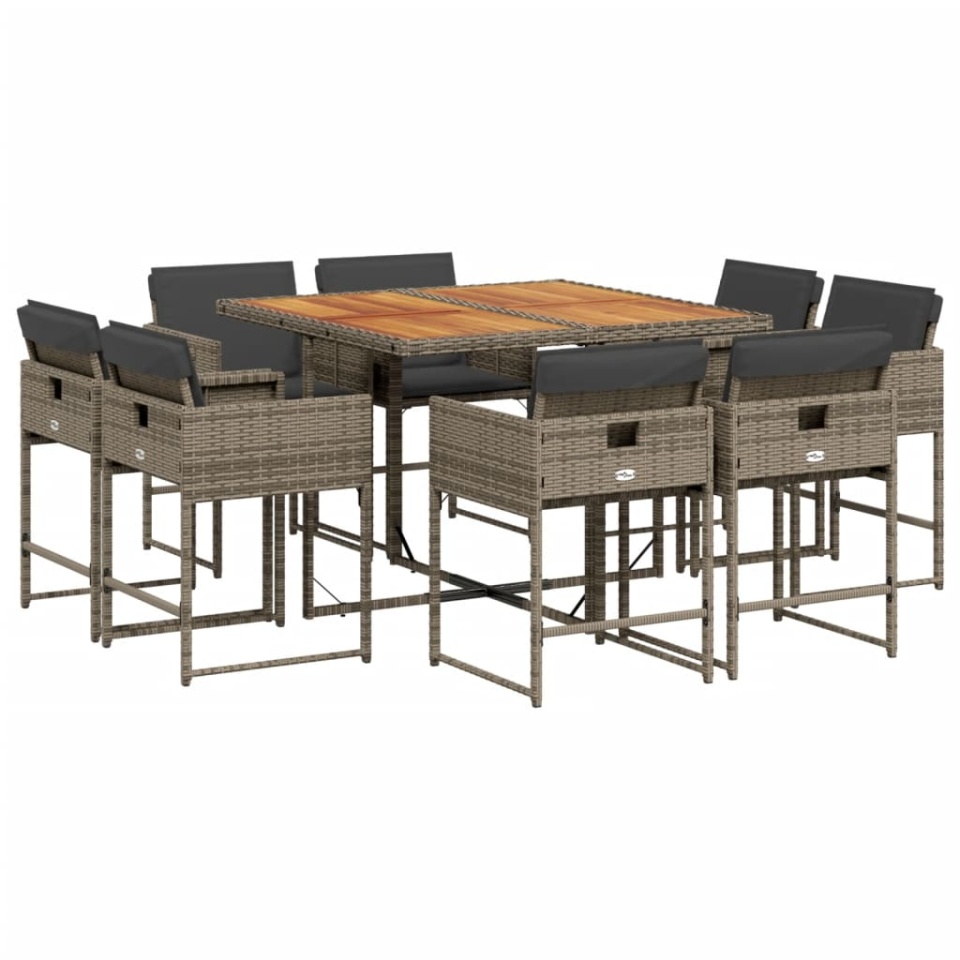 Set mobilier grădină cu perne, 9 piese, gri, poliratan - 1 | YEO