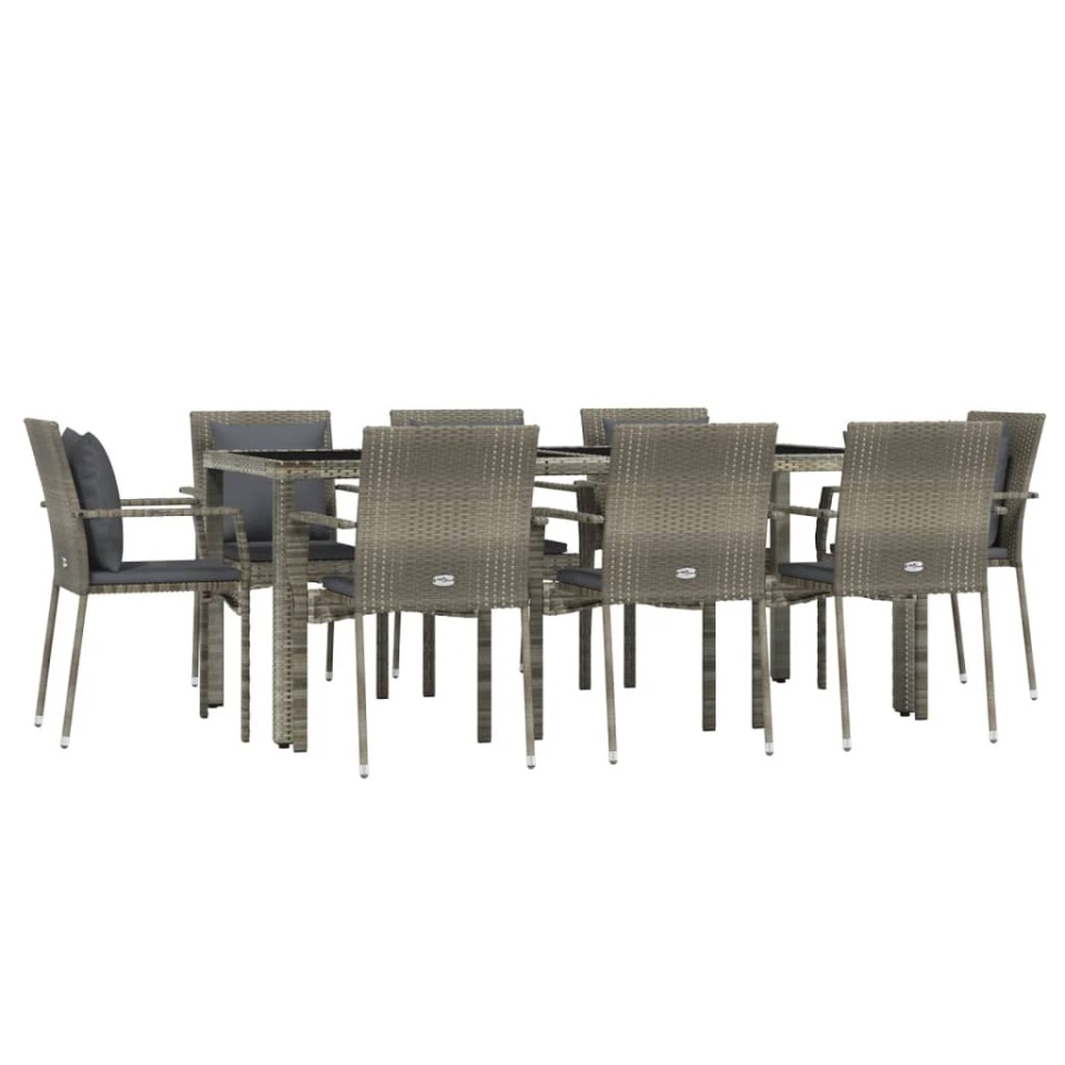 Set mobilier grădină cu perne, 9 piese, gri, poliratan - 2 | YEO