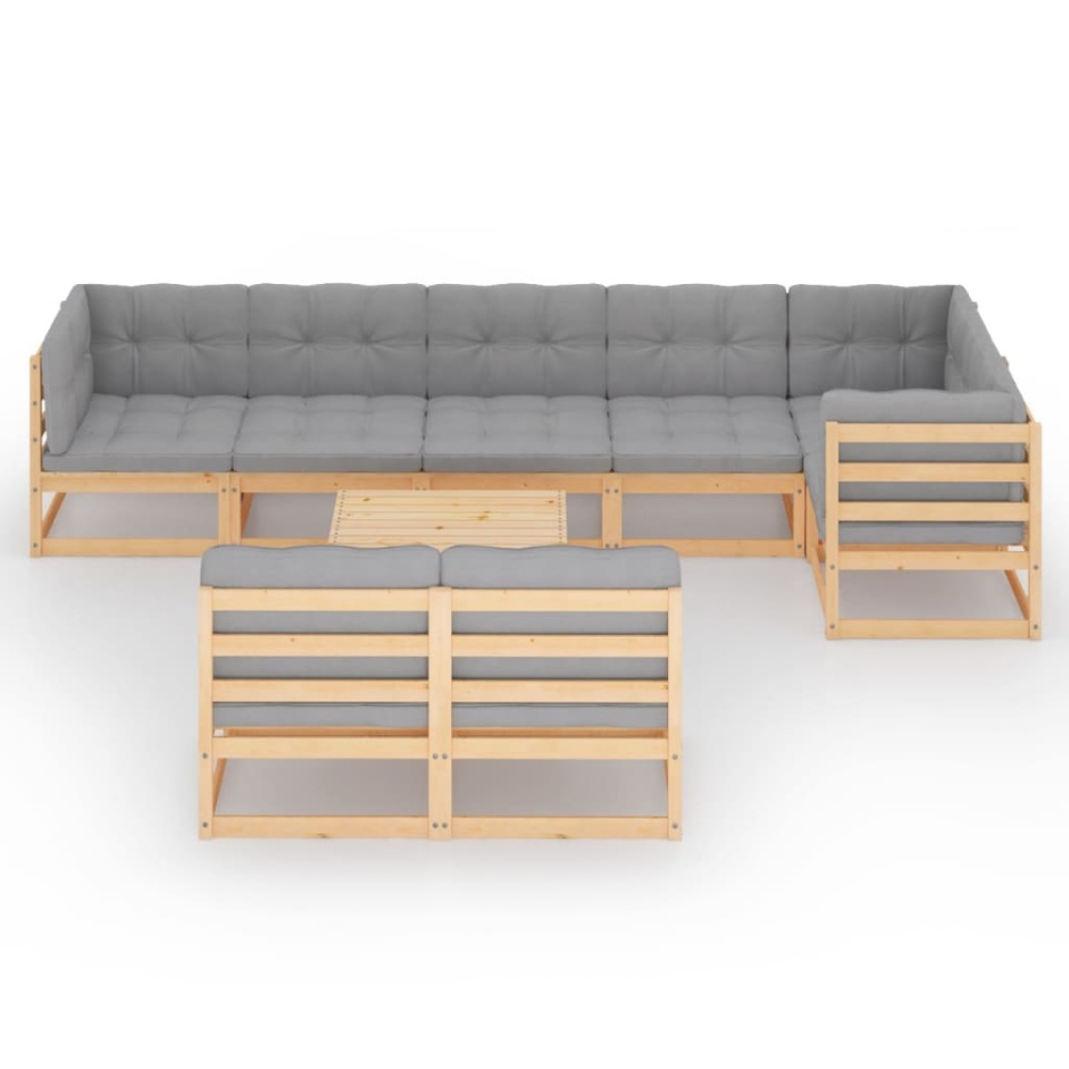 Set mobilier grădină cu perne, 9 piese, lemn masiv de pin - 2 | YEO