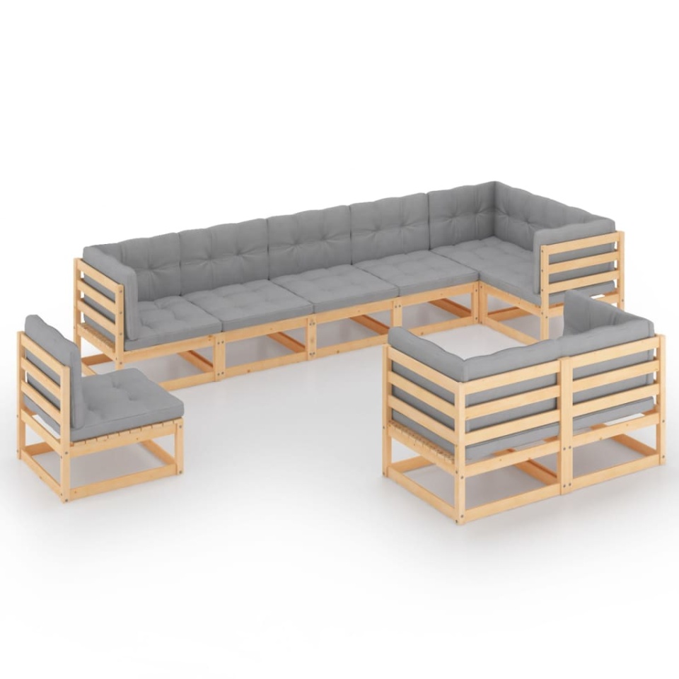 Set mobilier grădină cu perne, 9 piese, lemn masiv de pin - 1 | YEO