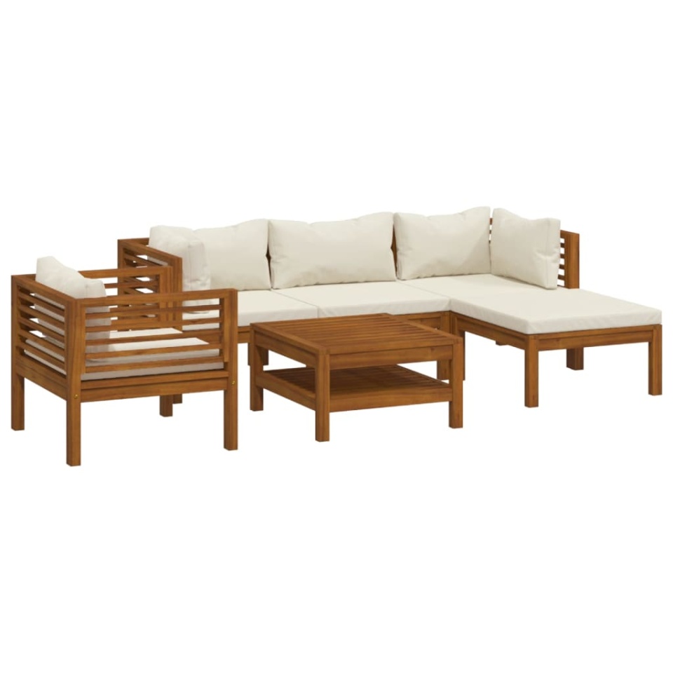 Set mobilier grădină cu perne crem, 6 piese, lemn masiv acacia - 1 | YEO