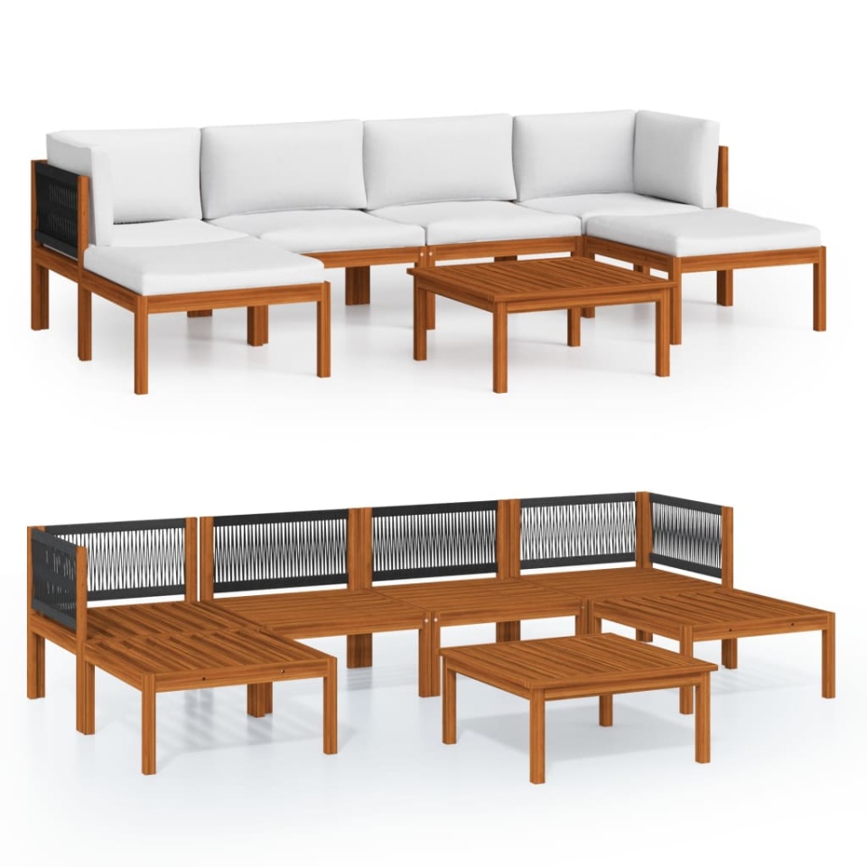 Set mobilier grădină cu perne, crem, 7 piese, lemn masiv acacia - 1 | YEO