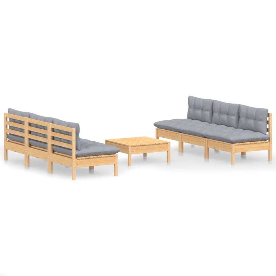 Set mobilier grădină cu perne gri, 7 piese, lemn masiv de pin - 1 | YEO