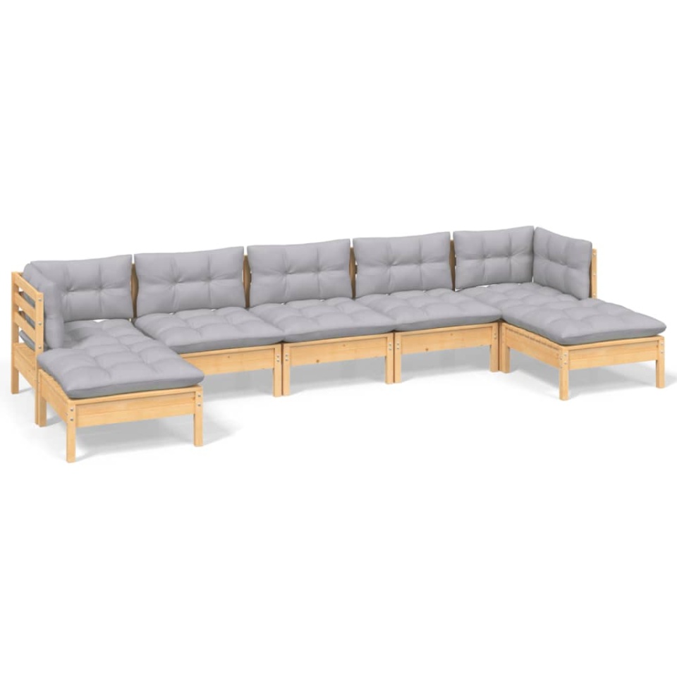 Set mobilier grădină cu perne gri, 7 piese, lemn masiv de pin - 1 | YEO