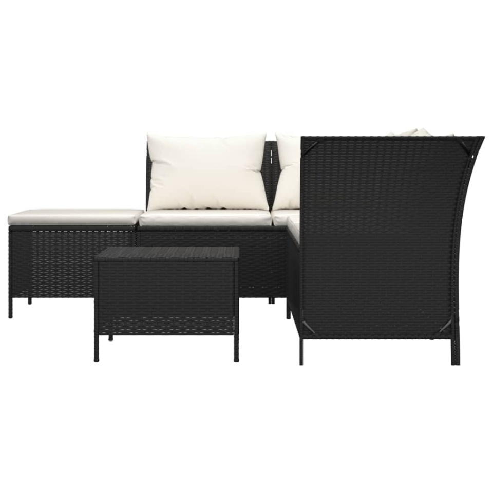 Set mobilier relaxare grădină 4 piese cu perne poliratan negru - 3 | YEO
