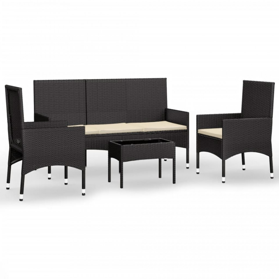 Set mobilier relaxare grădină 4 piese cu perne poliratan negru - 1 | YEO