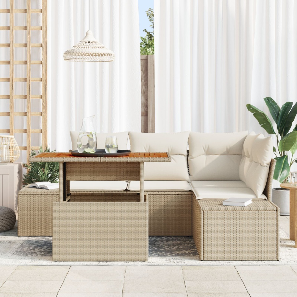 Set sofa grădină 5 piese Bej cu perne crem - 2 | YEO