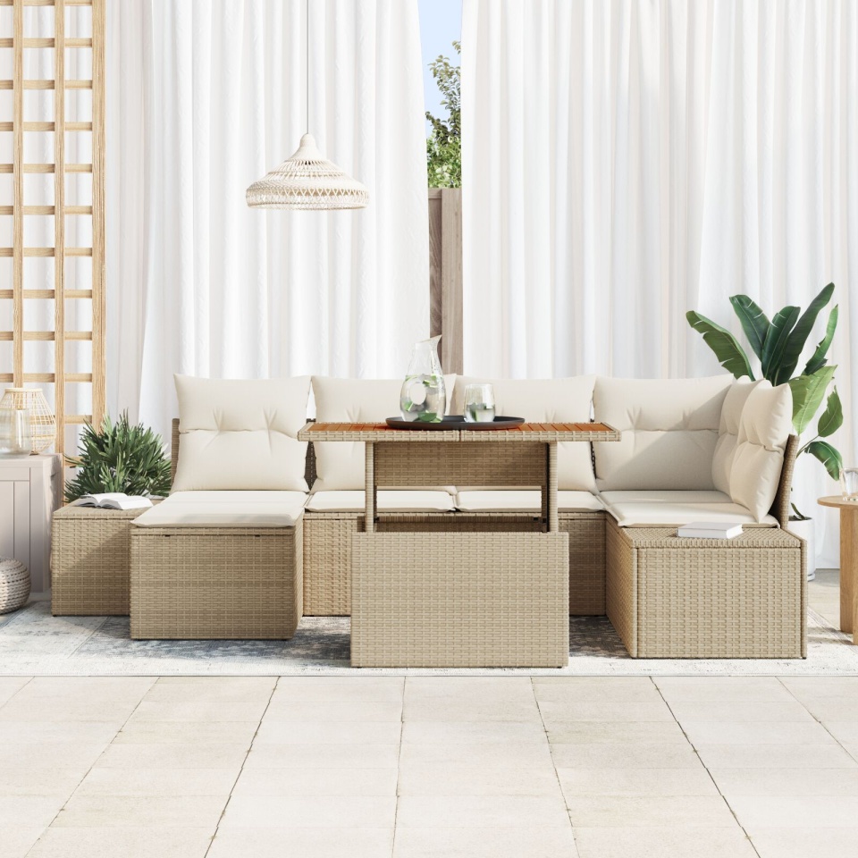 Set Sofa Grădină 7 Piese Bej Ratan Set Masă Grădină - 2 | YEO