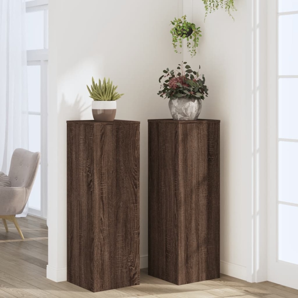 Suporturi plante 2 buc. stejar maro 33x33x100 cm lemn prelucrat - 2 | YEO