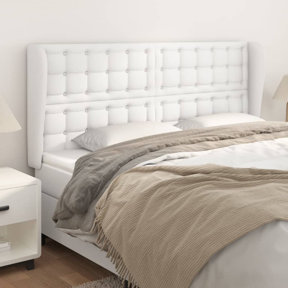 Tăblie de pat cu aripioare, alb, 203x23x118/128 cm, piele eco
