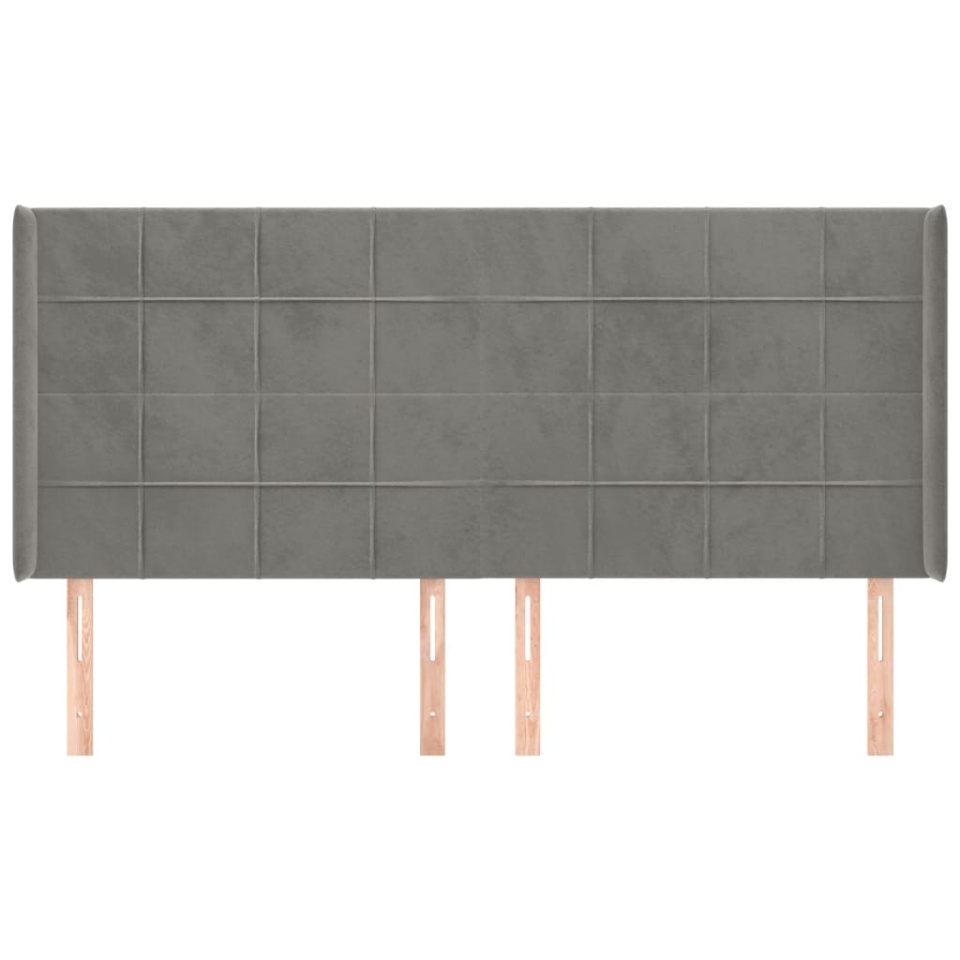 Tăblie de pat cu aripioare gri deschis 183x16x118/128cm catifea - 2 | YEO