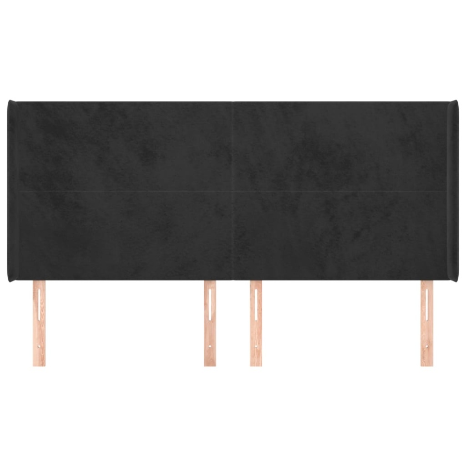 Tăblie de pat cu aripioare, negru, 183x16x118/128 cm, catifea - 2 | YEO