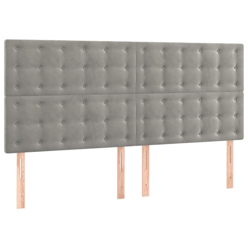 Tăblie de pat cu LED, gri deschis, 200x5x118/128 cm, catifea - 3 | YEO