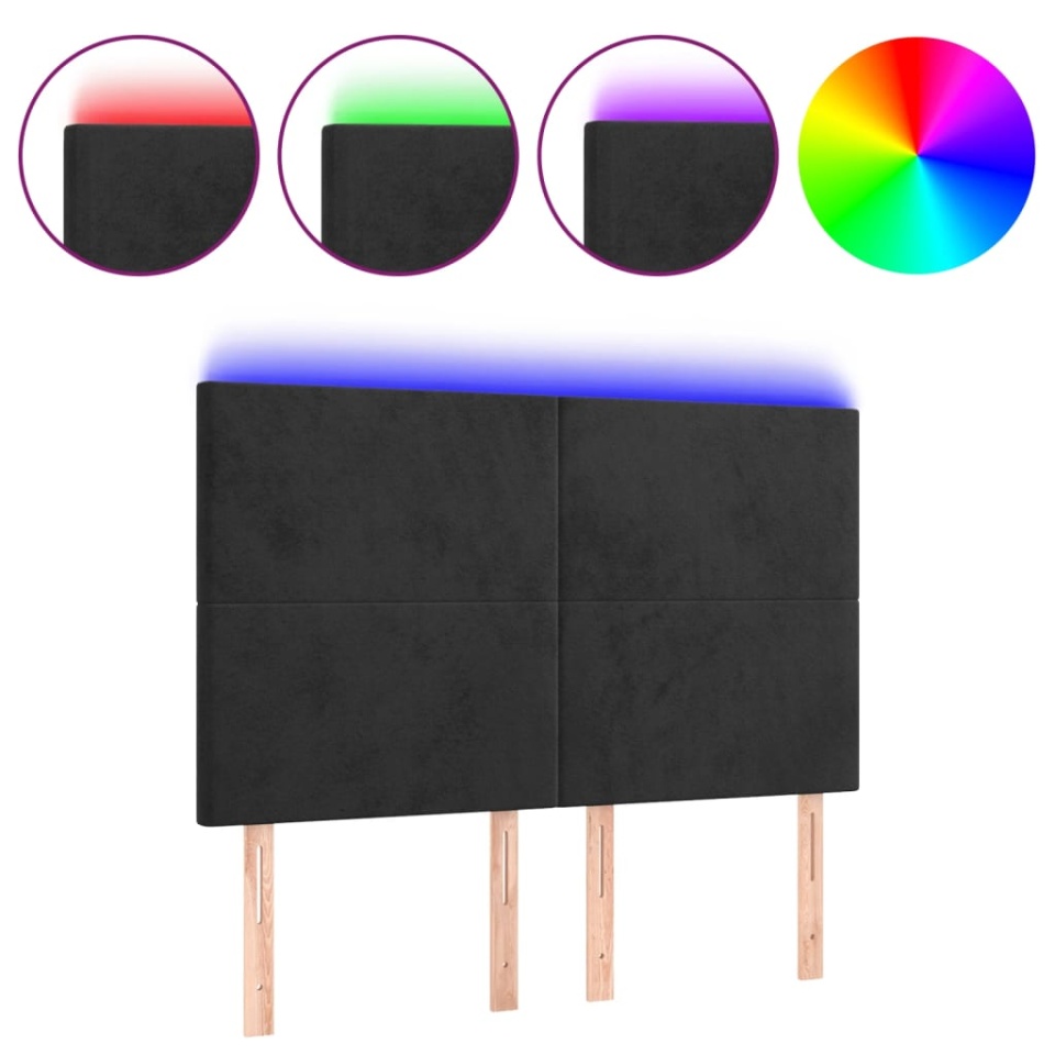 Tăblie de pat cu LED, negru, 144x5x118/128 cm, catifea - 1 | YEO