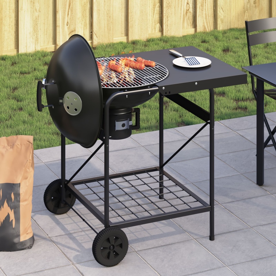 Trolly pentru grătar din cărbune cu capac, Negru, 96x72x113 cm, Metal - 2 | YEO
