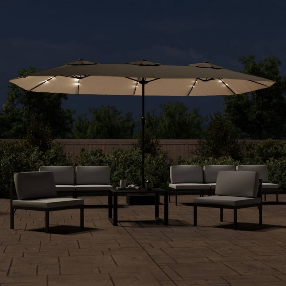 Umbrelă soare cu două capete cu LED-uri, gri taupe, 449x245 cm - 2 | YEO